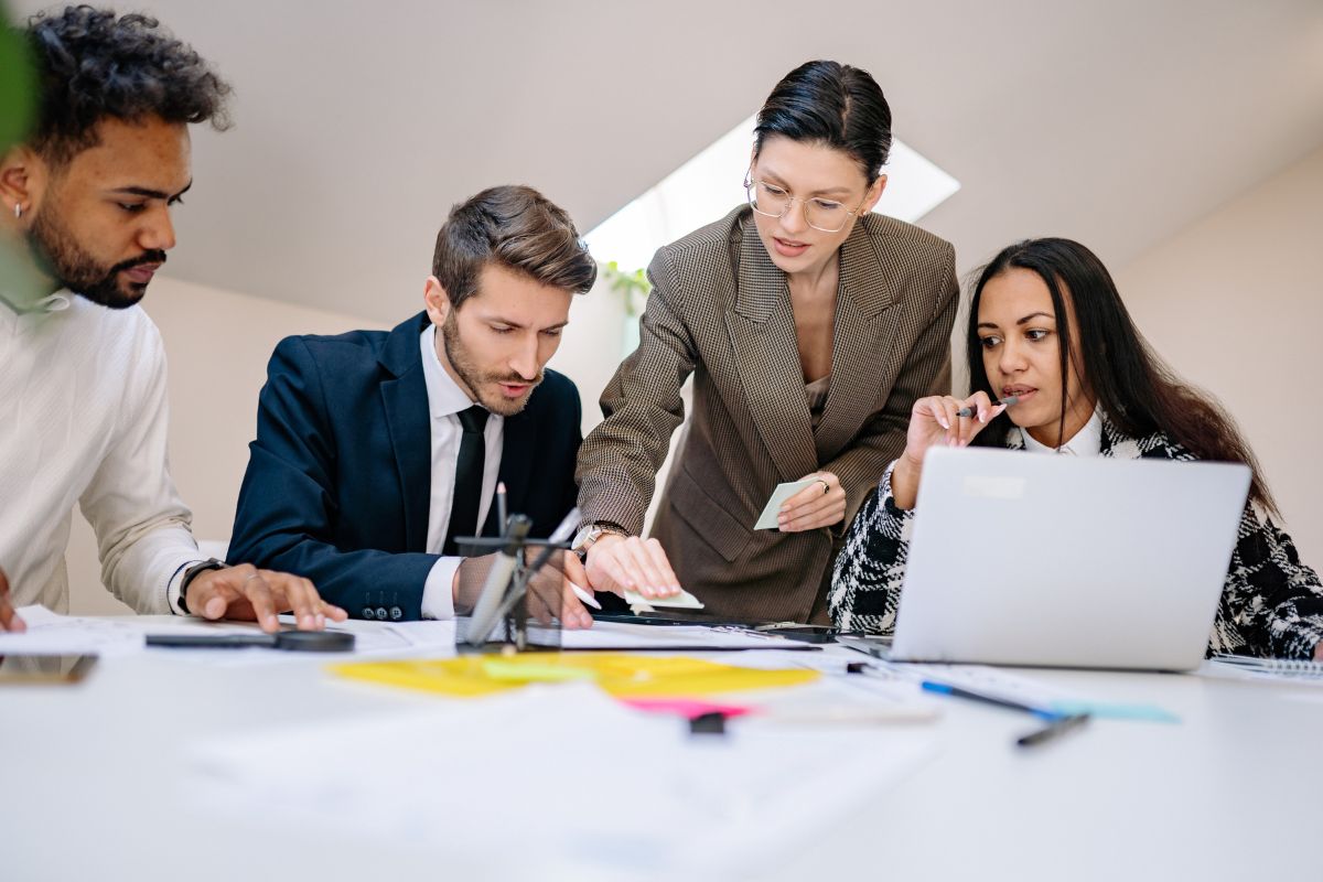 office team at work discussing