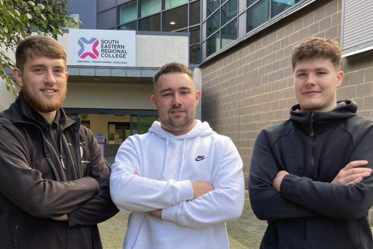 L - R Jack Matthews 22, (Belfast) employed by SIA; Matthew Blair 24, (Ballinderry) employed by Building Protection Systems (BPS); and Jamie Rusk 19, (Lurgan), employed by Digital Fire & Security (DFS) are set for WorldSkills UK Finals.