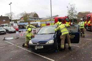Bracknell students watch firefighters perform a RTC rescue demo