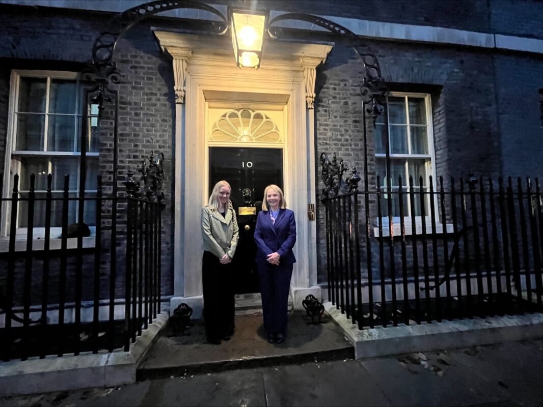 Lesley Graham with student Amelia visits Downing Street