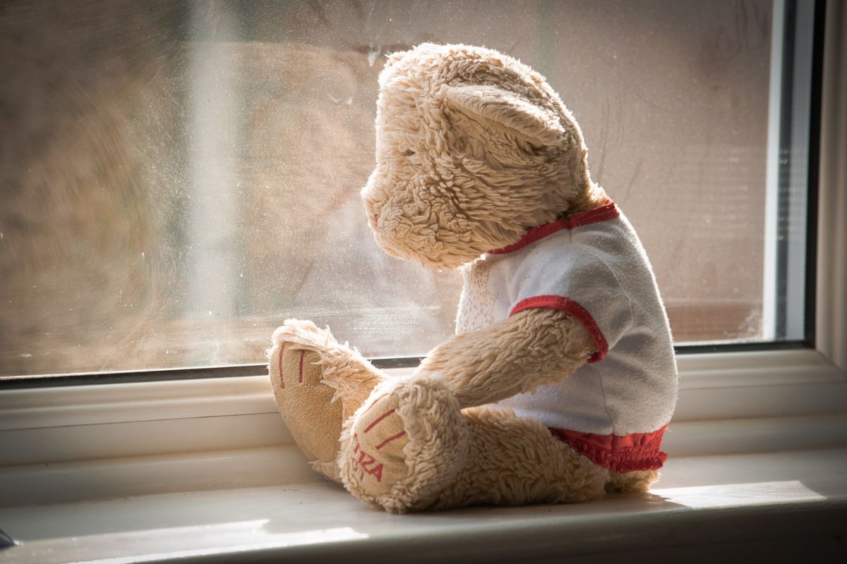 Teddy bear looking sad