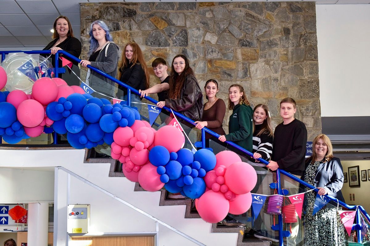 Students standing on stairs