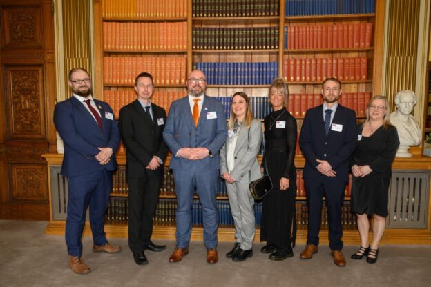 From left to right, the 2024/25 ETF-Royal Commission Technical Teaching Fellows after having their awards presented at the Royal Society on 1 March: David Jones, Dan Pritchard, Scott Rorrison, Jen Deakin, Sophie Harris, William Davies and Aine McGreeghan.