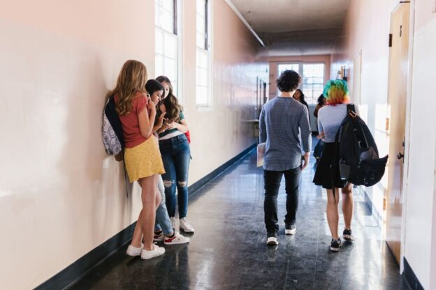 students stood in corridor