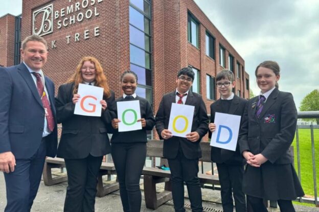 Executive headteacher Neil Wilkinson (far left) is delighted with the recent 'good' Ofsted report received by The Bemrose School. Image: Penguin PR.