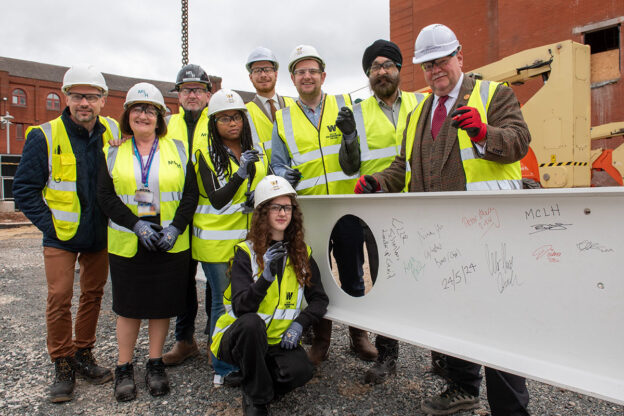 Representatives from City of Wolverhampton College, City of Wolverhampton Council, and partner organisations on the site of the new city centre campus