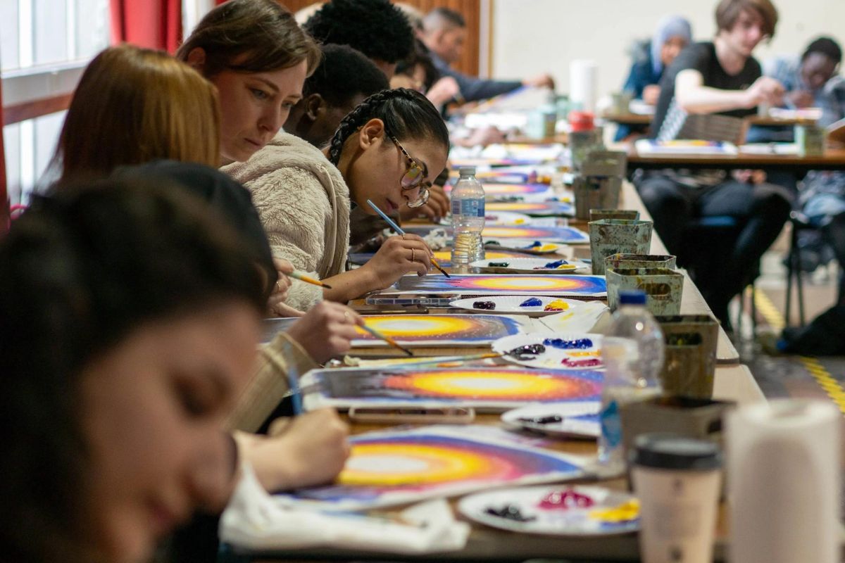 Students with the Paint along lady