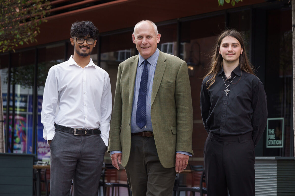 University of Sunderland students Mohammed Azman and Jake Judson pictured with David Gray, FRICS, Chairman of Trustees of The Sir Tom Cowie Charitable Trust Picture: DAVID WOOD