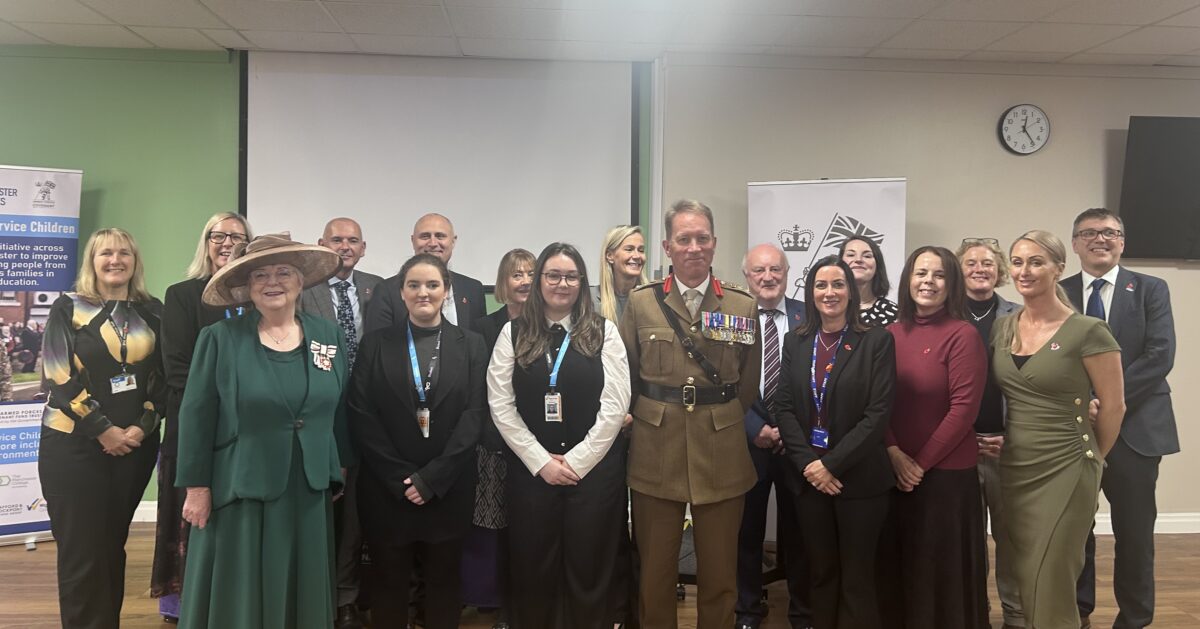 Principals of the nine Greater Manchester Colleges with students and Vice Lord-Lieutenant Sharman Birtles MBE JP DL and Colonel Peter Stitt, Commander HQ North
