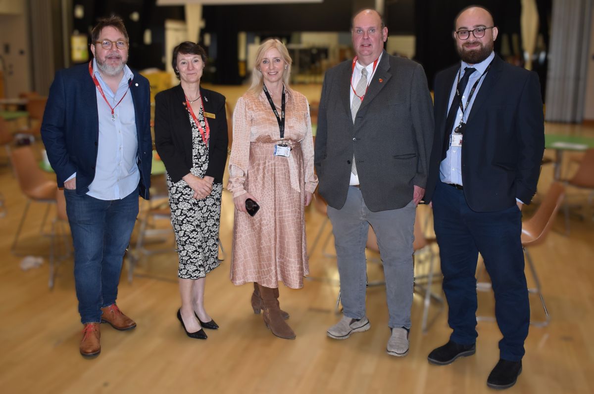 1 - James Miller, Sharon Kindleysides, Tracey Marshall, Chris Scott and Mo Ozsoy at an event promoting careers in logistcs held at One Sixth Form College