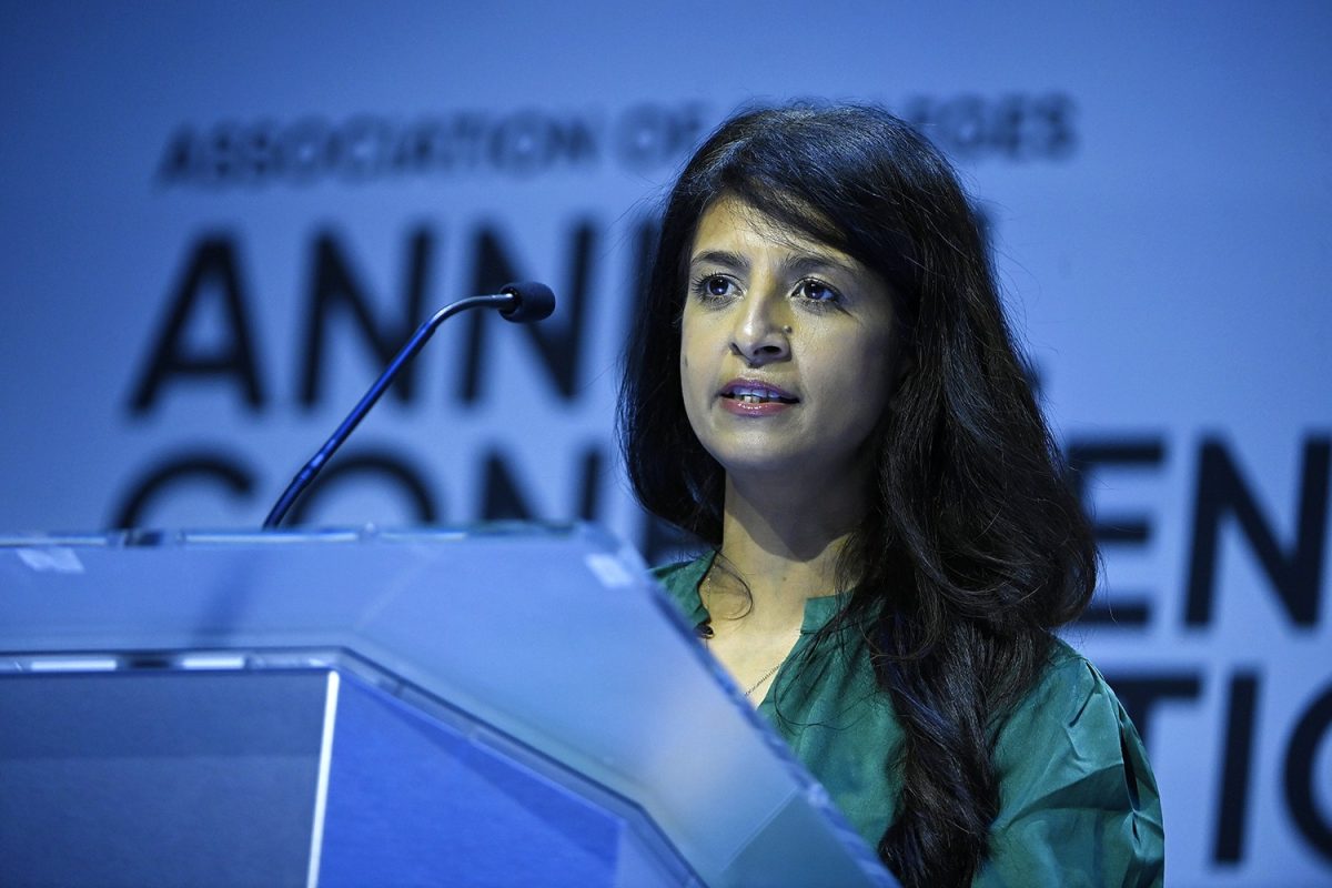 Konnie Huq at AoC Conference 2025 - lecturn facing camera