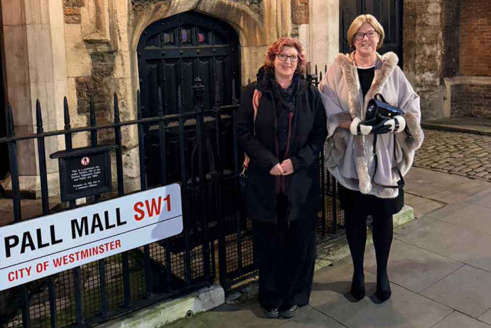 Lisa Bingley and Marion Plant outside St James's Palace