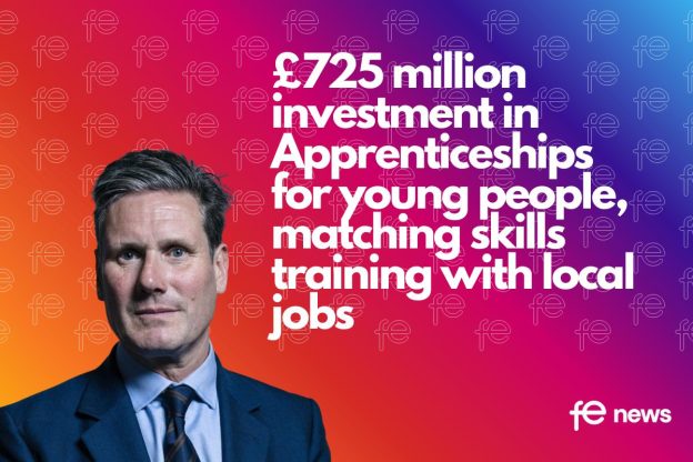 Keir Starmer with text: £725 million investment in Apprenticeships for young people, matching skills training with local jobs