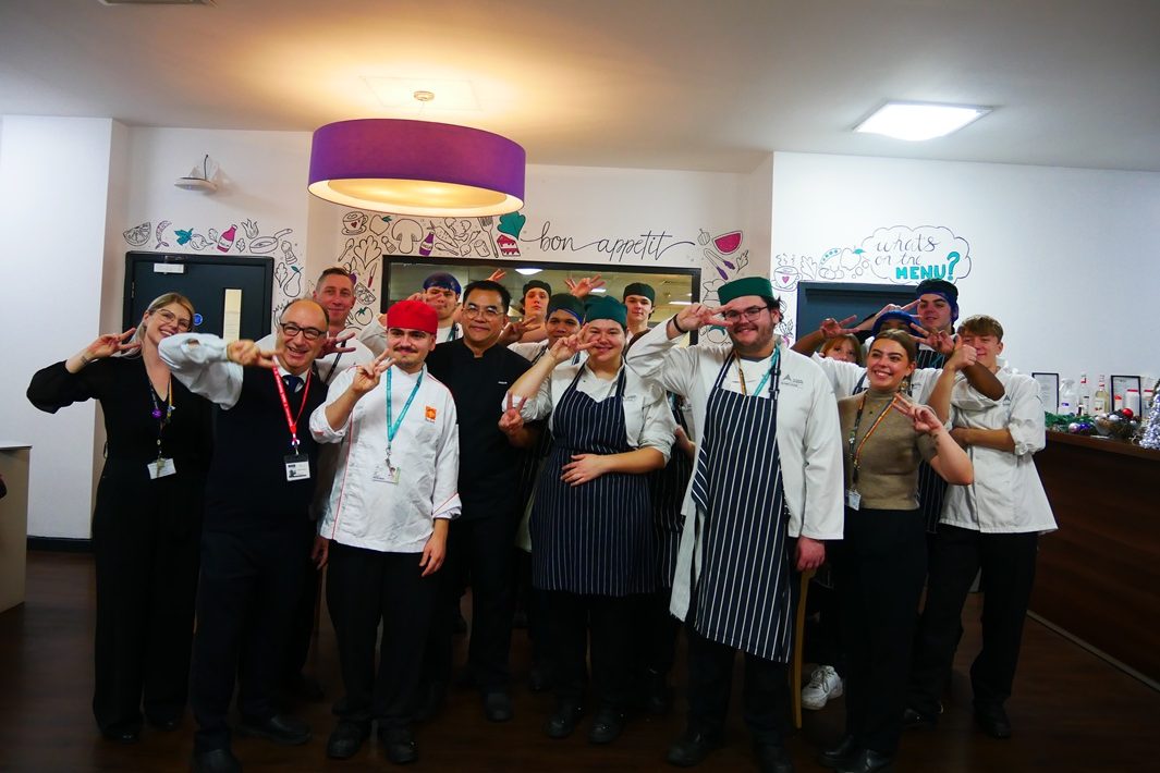 Group photo of Chef Jay with students and staff from Reading College and University Centre.