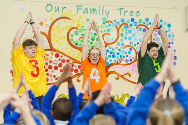 Performing arts student from the University of Sunderland take part in performing Numberbods at St Mary’s Primary School Picture: DAVID WOOD