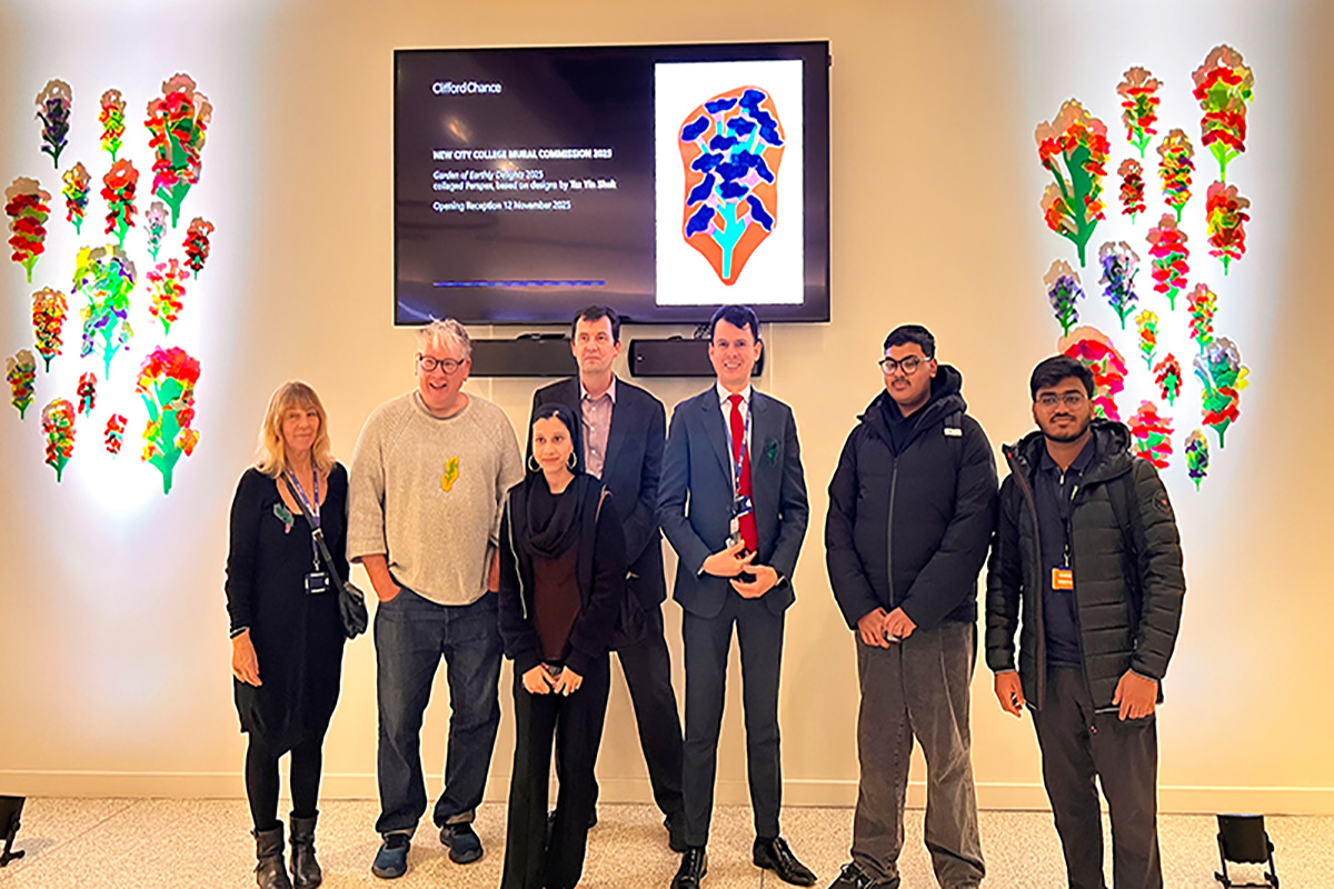 A talented New City College art student who studied at the Tower Hamlets Campus, has seen her work transformed into a striking large-scale mural after being selected for a prestigious commission by international law firm, Clifford Chance.