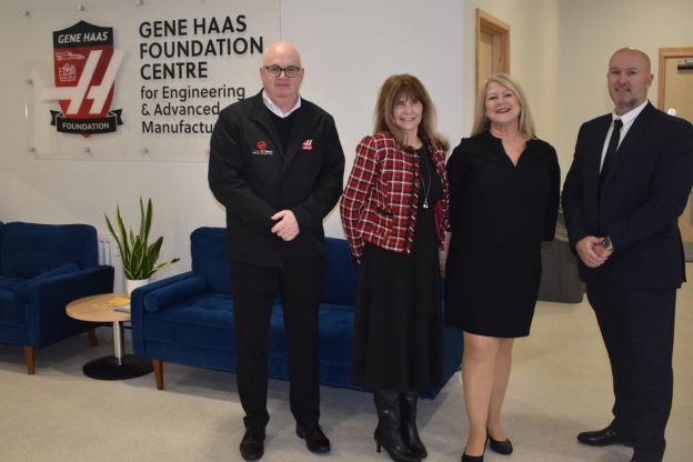 Andrew Ward and Kathy Looman from Gene Haas with Laraine Moody (Eastern Education Group) and Warren Thomas - CEO of Gloucestershire Engineeriing Training at ceremony