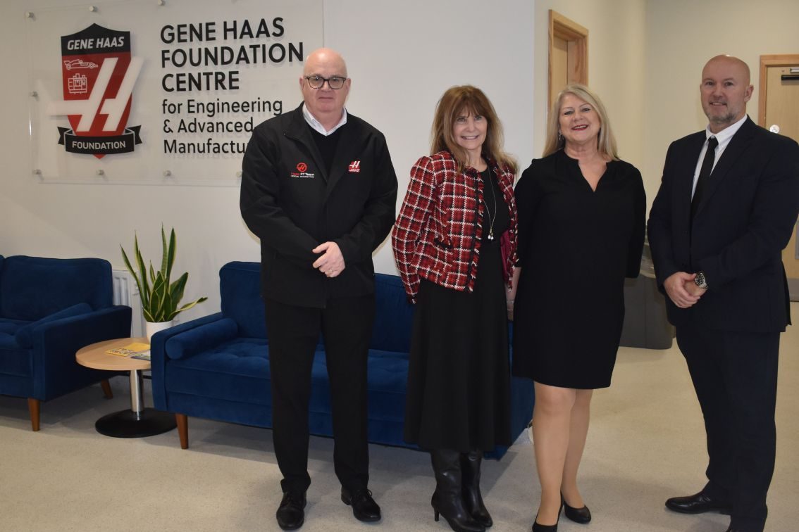Andrew Ward and Kathy Looman from Gene Haas with Laraine Moody (Eastern Education Group) and Warren Thomas - CEO of Gloucestershire Engineeriing Training at ceremony