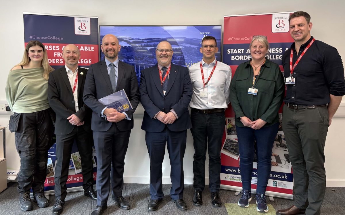 Photograph of Borders College staff and students standing with Minister Ben Macpherson