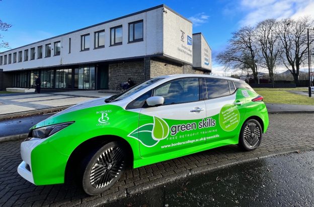 Photo of an electric car outside the scottish borders campus