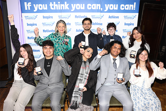 Deputy Mayor of Wandsworth Cllr Rosemary Birchall, back left, with winners Zahid Yousufzai, Alex Quinlan-Sandy, Jyne Rishka Jonson, Frankie Mcelearney, front left, Cesar Flores Marquez, Alayna Haq, Ash Fernandes and Exekiela Azuelo