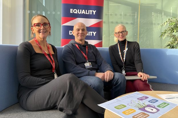 Photograph of three Borders College sitting in the Scottish Borders Campus library