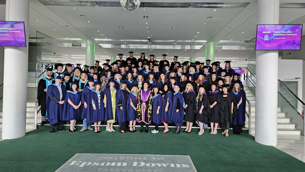 Nescot Higher Education Students gather at Epsom Downs Racecourse