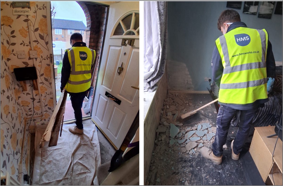 Two young men working, wearing hi-vis vests