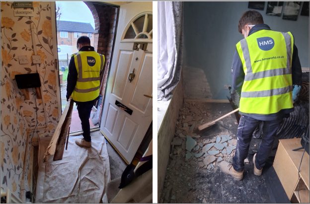 Two young men working, wearing hi-vis vests