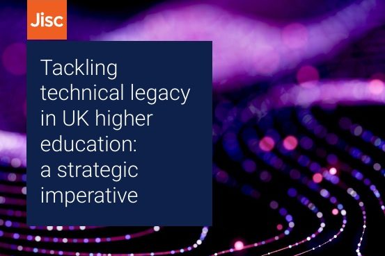 Cover image from the Jisc briefing paper featuring a decorative background of swirling lights