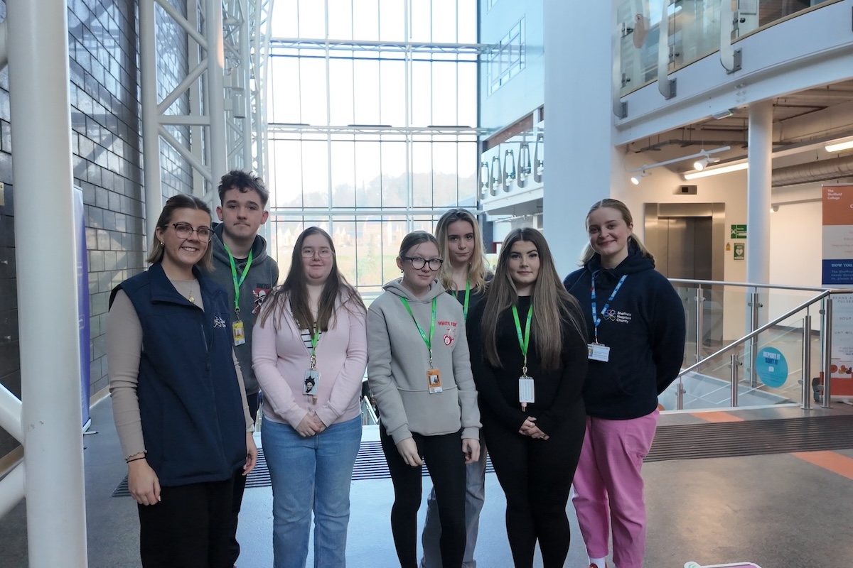 Sheffield Hospitals Charity staff with students at The Sheffield College.