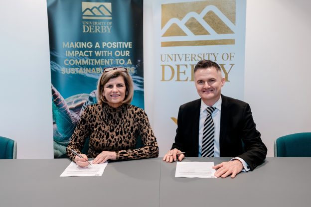 Professor Kathryn Mitchell CBE DL, Vice-Chancellor and Chief Executive of the University of Derby and Darren Leigh, CEO at Unipart