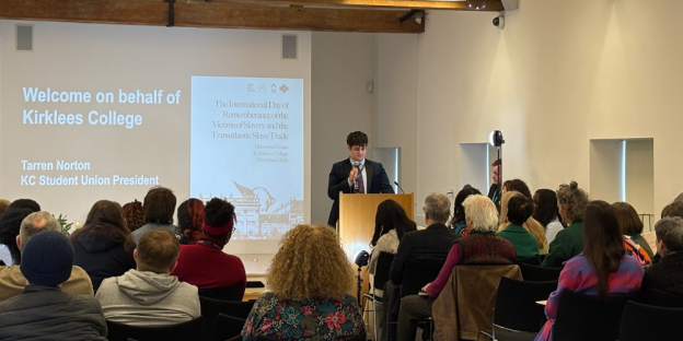 Student speaks at ceremony
