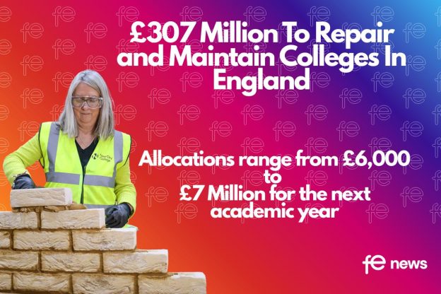 Jacqui Smith laying bricks for a wall, £307 Million fund to repair college buildings in England