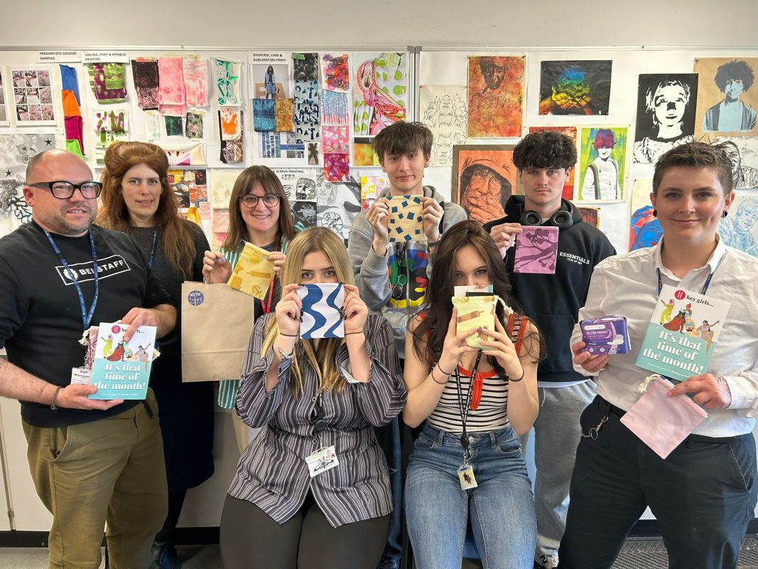 Northampton College students with the bags