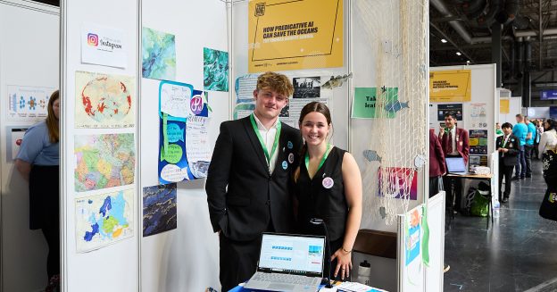 Sophie Cradock and Harry Hannam, students from The Thomas Hardye School won the Senior technology award 2025, supported by Siemens, for their project titled 'How Predicative AI can save the oceans'.