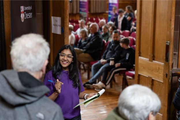 Welcoming people to an event at the free, University-run Chester Festival of Ideas.