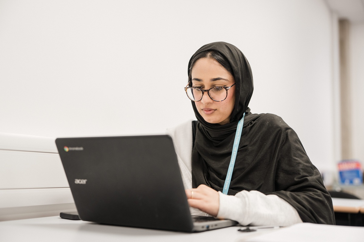A University Centre Leeds student using a computer