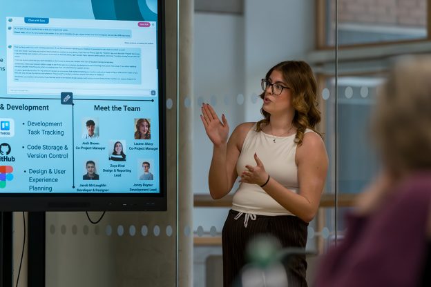 Digital apprentices present their work to representatives from Wearside Women in Need, Northumbrian Water and Sunderland City Council during the event at the University of Sunderland Picture: DAVID WOOD