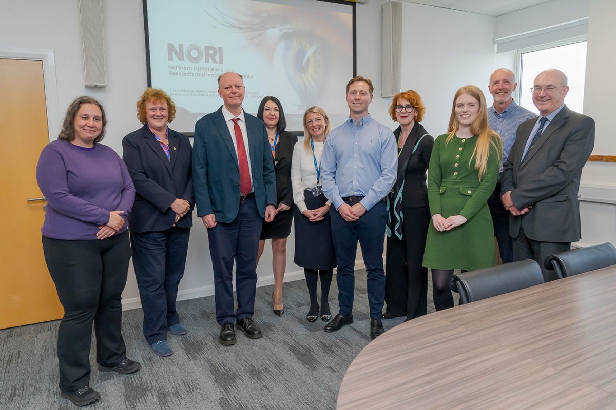 Dr Matthew Campbell pictured with Professor Sir Chris Whitty and guests during his visit to the University of Sunderland Picture: DAVID WOOD