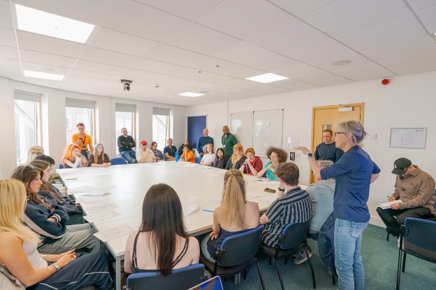North East actor, producer and director Craig Conway with guest speaker, novelist and comedy writer David Quantick and academics from the University of Sunderland work with students during the film school round table event Picture: DAVID WOOD