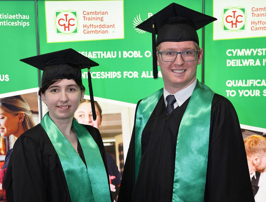 Graduates Amber Spellman and Morgan Griffiths at Cambrian Training Company’s bi-annual apprenticeship graduation ceremony.
