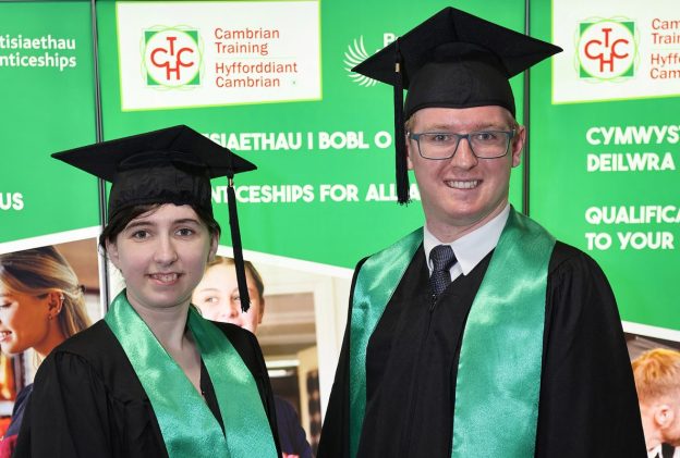 Graduates Amber Spellman and Morgan Griffiths at Cambrian Training Company’s bi-annual apprenticeship graduation ceremony.