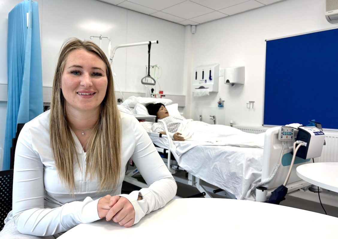Photograph of Tamzin Mabon in the BTECH Care suite at Borders College