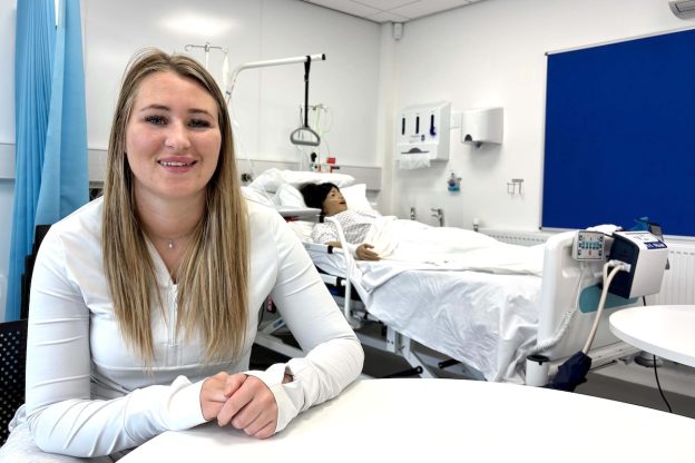 Photograph of Tamzin Mabon in the BTECH Care suite at Borders College