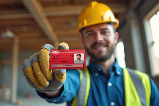 A worker holding the new ACE card