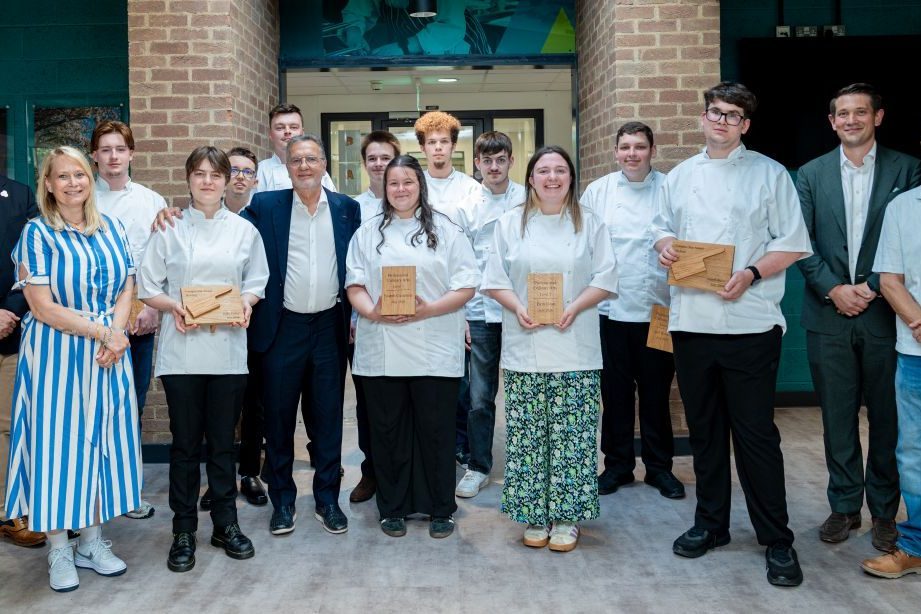 Representatives from Le Manoir and Activate Learning with Culinary students from Activate Learning colleges