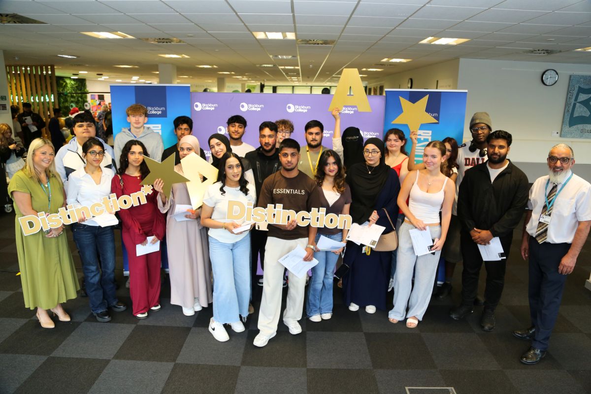 Blackburn College staff and students celebrating exam success
