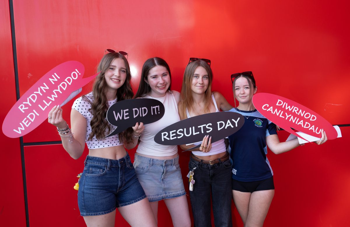13.08.26 - A Level Examinations Results Day - Students at Neath Port Talbot College, react as they receive their A Level and Vocational Qualification results at the main campus in Neath, south Wales