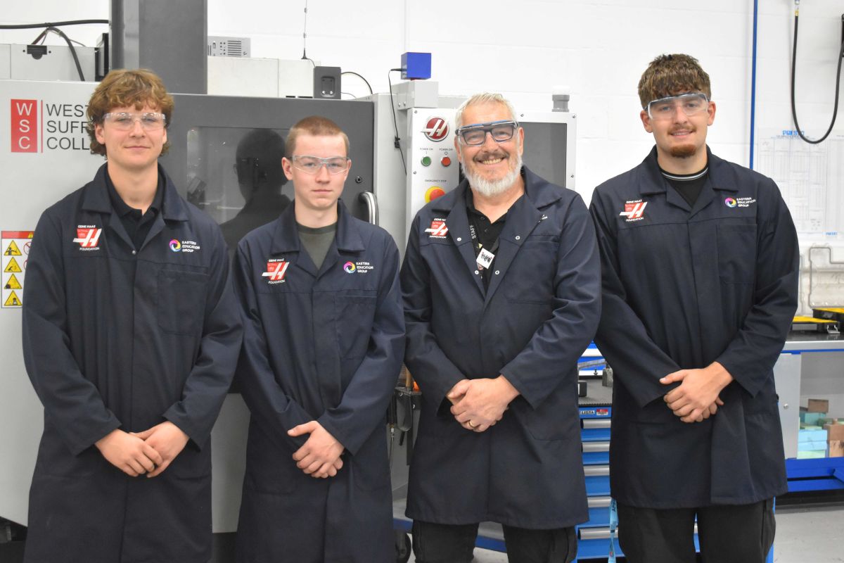 EEG students in the Gene Haas Foundation Centre in Bury St Edmunds with their tutor Derek - reflecting on the importance of NMD